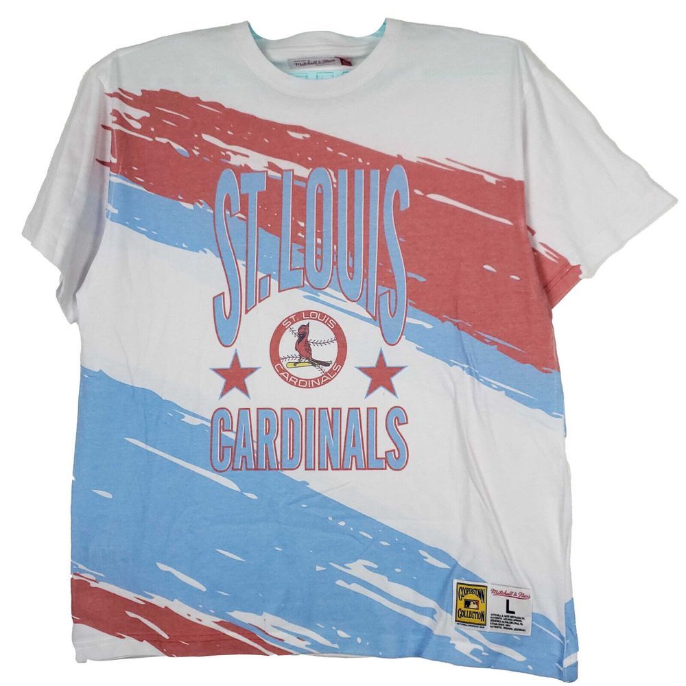 St. Louis Cardinals Mitchell & Ness MLB L Large Shirt Paint Splash White Red New